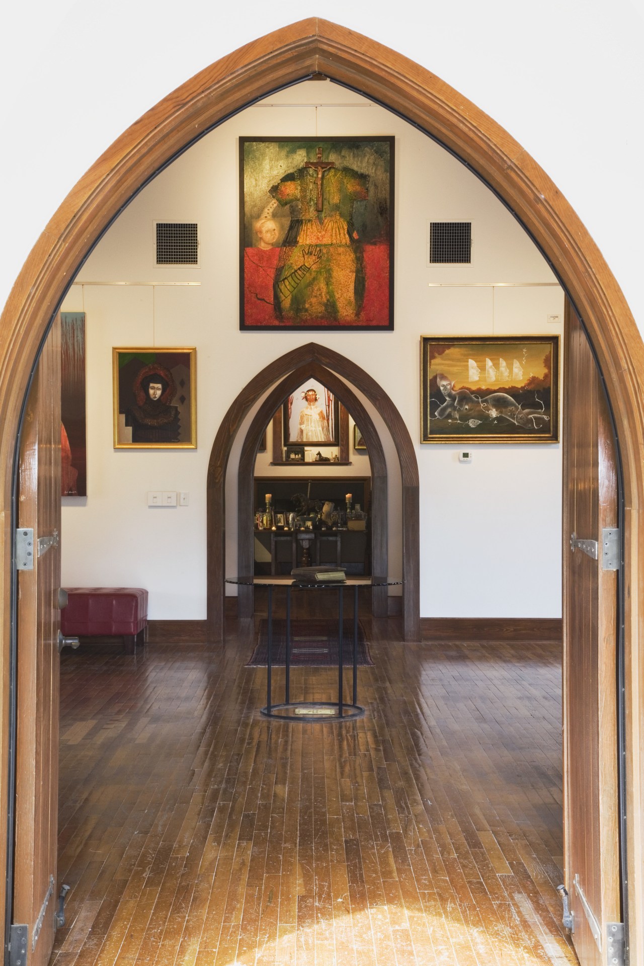 View of an arch-way looking back to the arch, door, home, interior design, brown, white