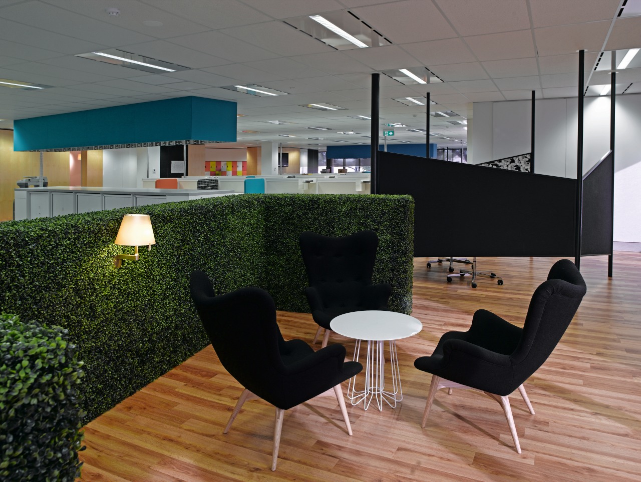 Image of the Westpac Epping Office which underwent architecture, chair, floor, furniture, interior design, lobby, office, waiting room, gray, black