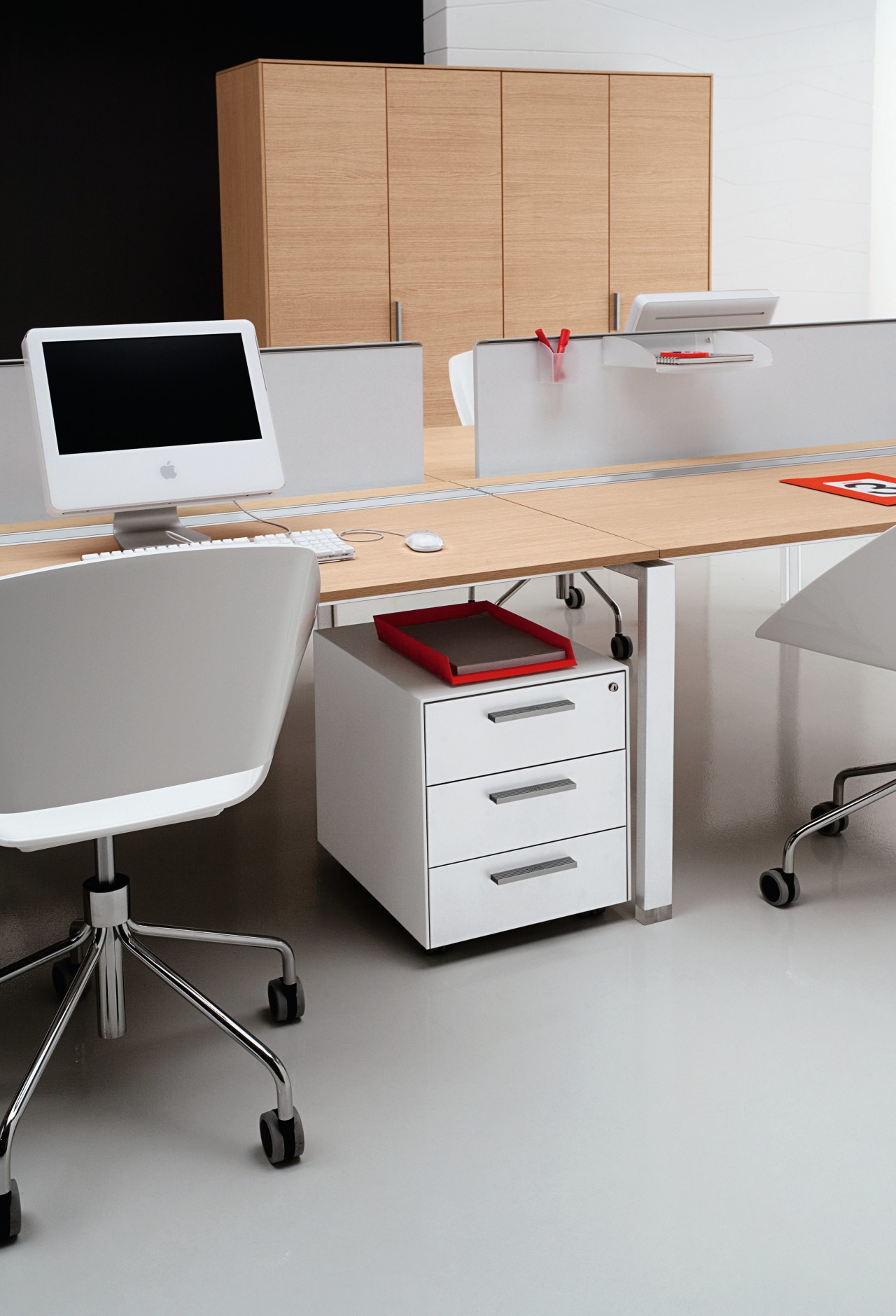Image of the Pegaso office furniture which was angle, desk, drawer, furniture, office, office supplies, product, product design, table, white, gray