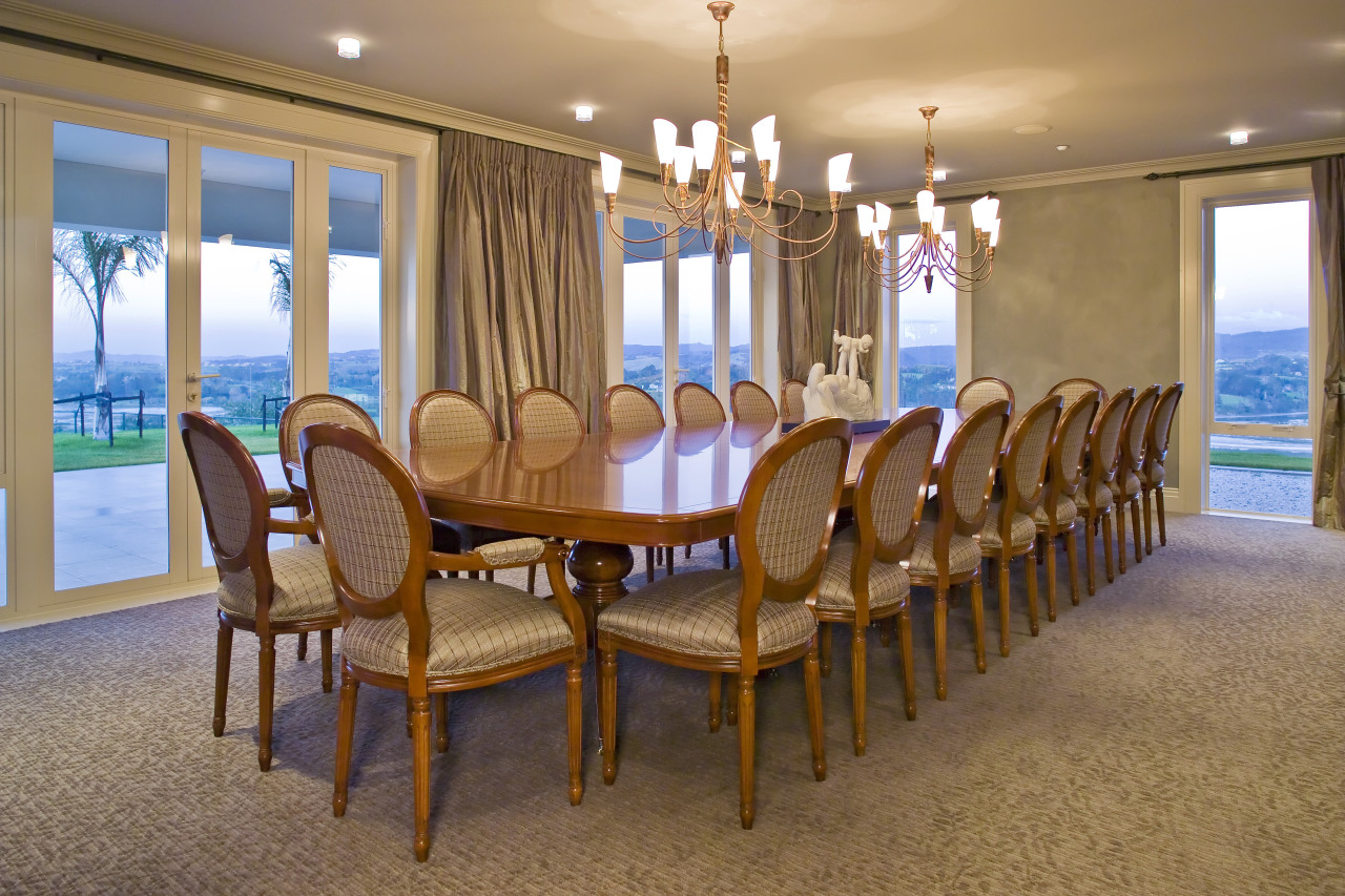 Elephant Plasterboard was also specified for its high dining room, estate, furniture, home, interior design, real estate, room, table, brown