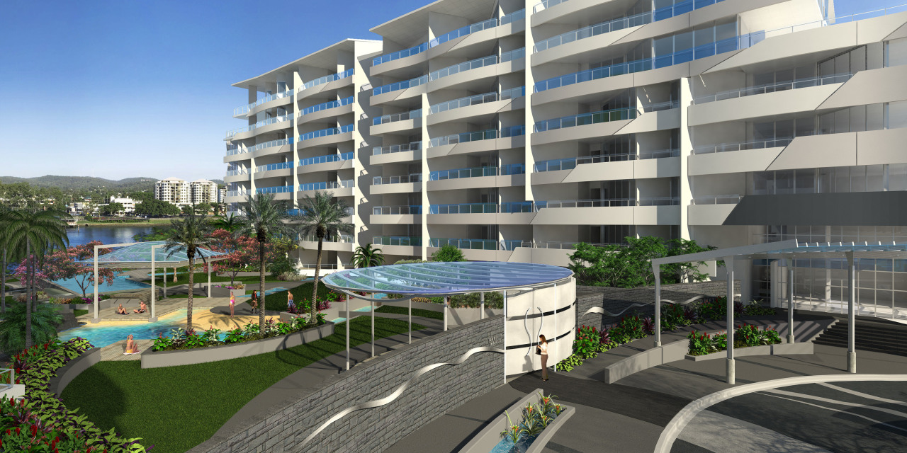 The Waters Edge Developments are set on the apartment, building, condominium, corporate headquarters, estate, hotel, metropolitan area, mixed use, neighbourhood, property, real estate, residential area, resort, urban design, gray