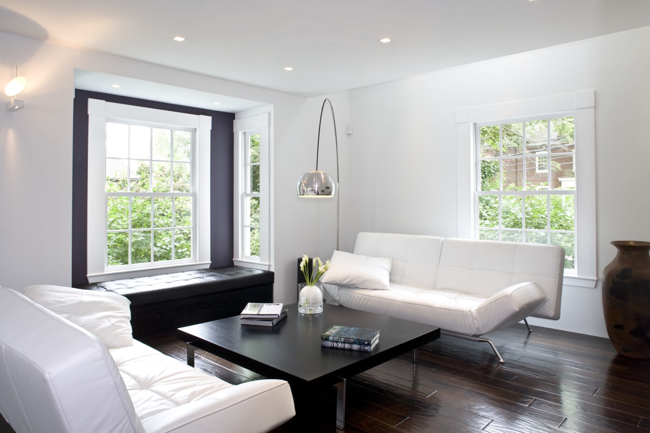 A shot of the white painted contemporary minimalist ceiling, floor, home, house, interior design, living room, property, real estate, room, window, gray, white