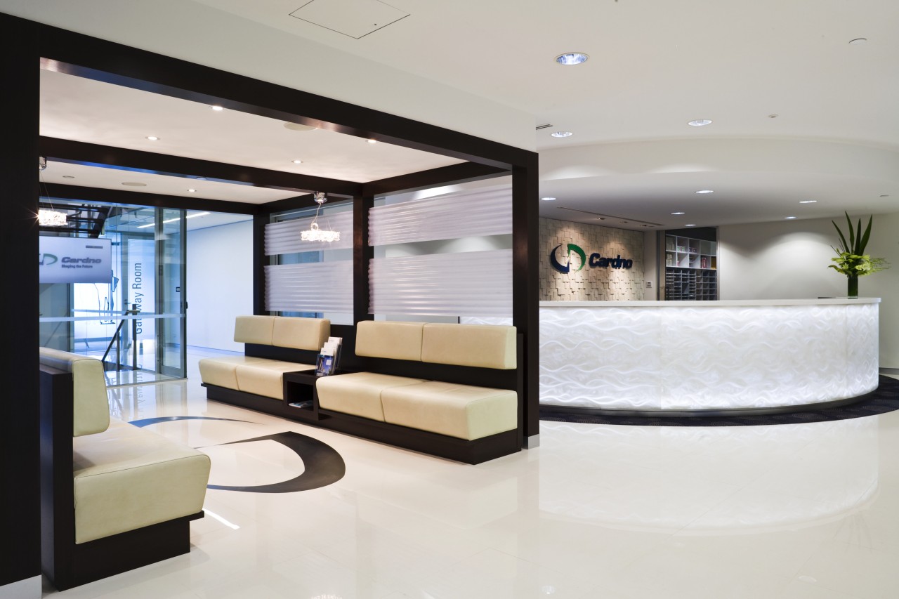 Harry Poulos Architecture created the interiors of the ceiling, interior design, living room, lobby, real estate, white