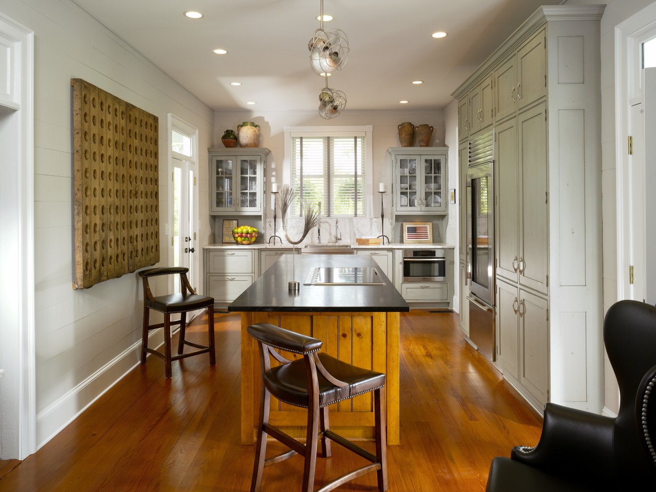 View of a remodelled kitchen in this 1832 cabinetry, ceiling, countertop, dining room, floor, flooring, hardwood, home, interior design, kitchen, living room, real estate, room, wall, window, wood flooring, gray, brown