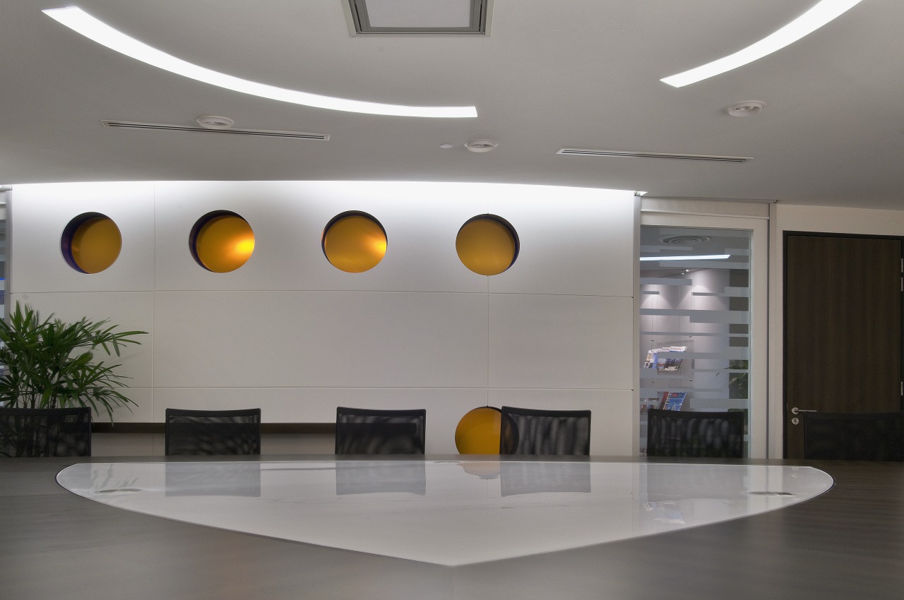 view of the boardroom which features a sail-shaped ceiling, interior design, lobby, product design, gray