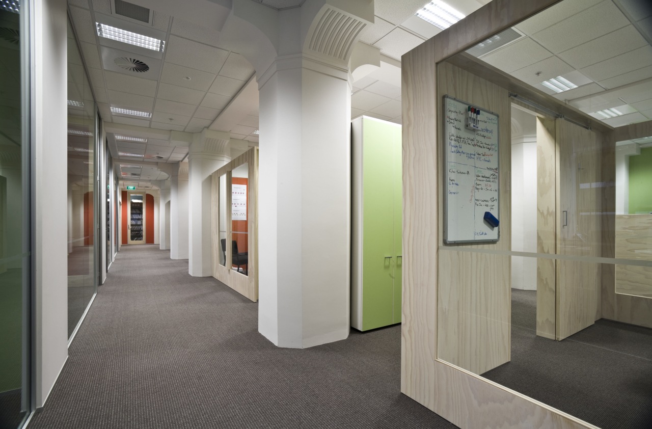 Interior view of Spicers office building which features floor, interior design, lobby, gray