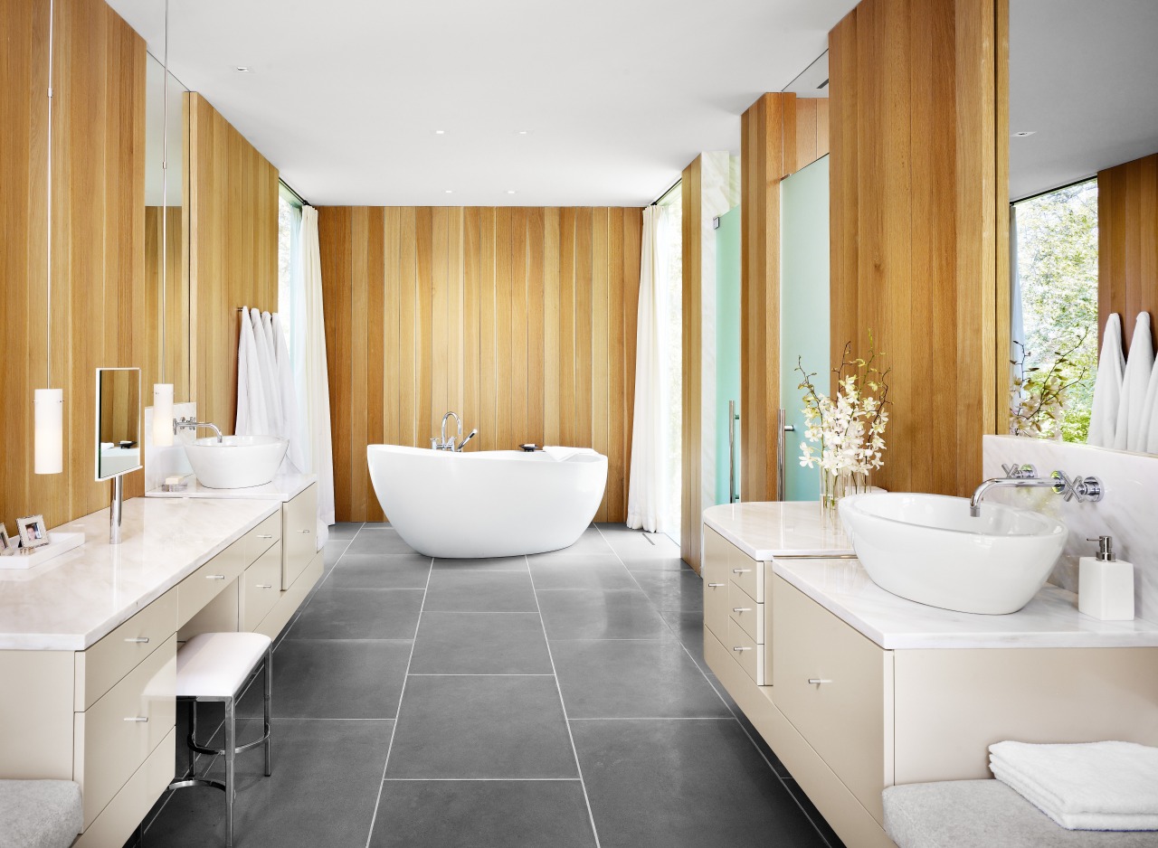 View of bathroom featuring freestanding tub, floor-to-ceiling windows, architecture, bathroom, ceiling, floor, flooring, home, interior design, plumbing fixture, real estate, room, suite, white