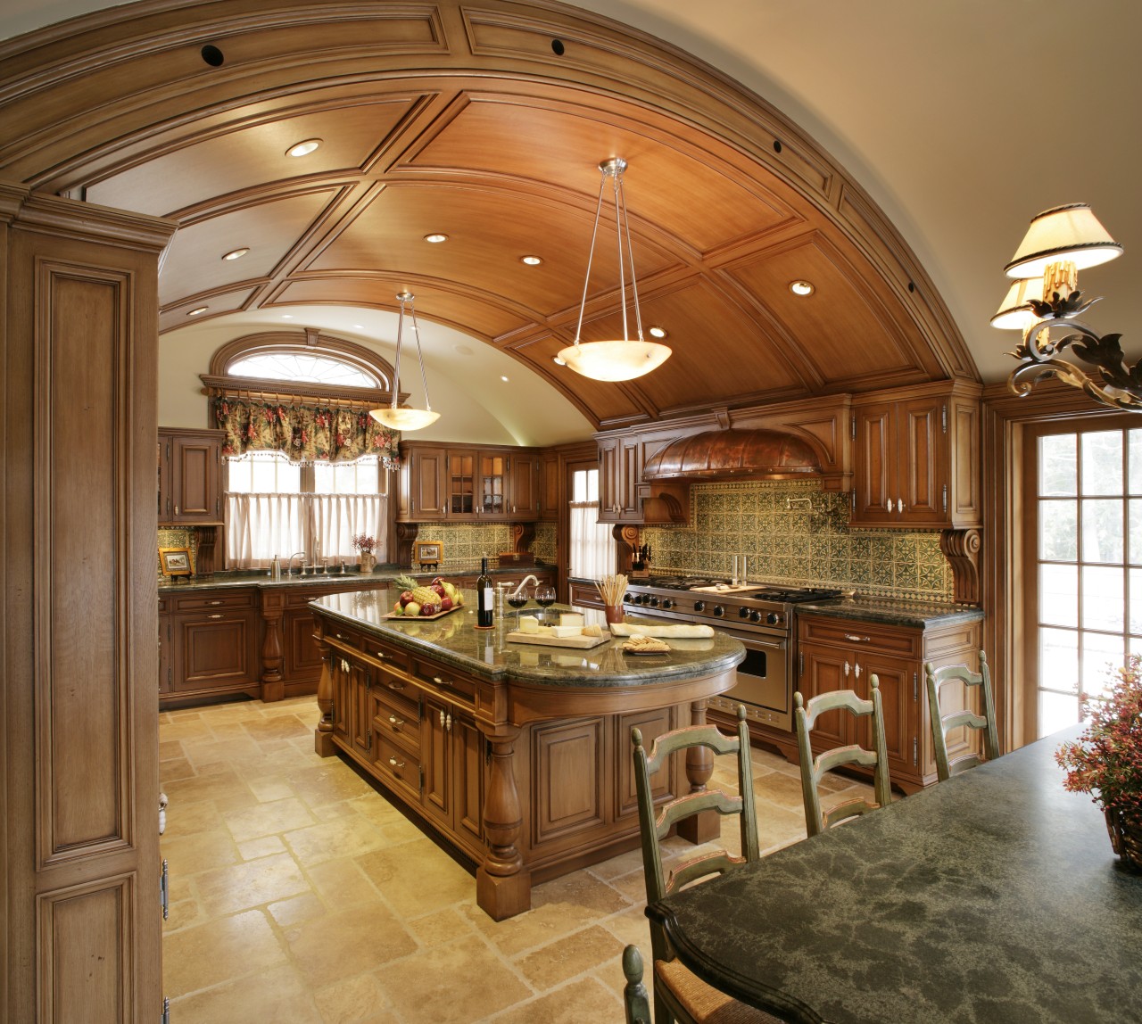 view of a renovated kitchen with a classical cabinetry, ceiling, countertop, cuisine classique, estate, flooring, hardwood, interior design, kitchen, room, brown