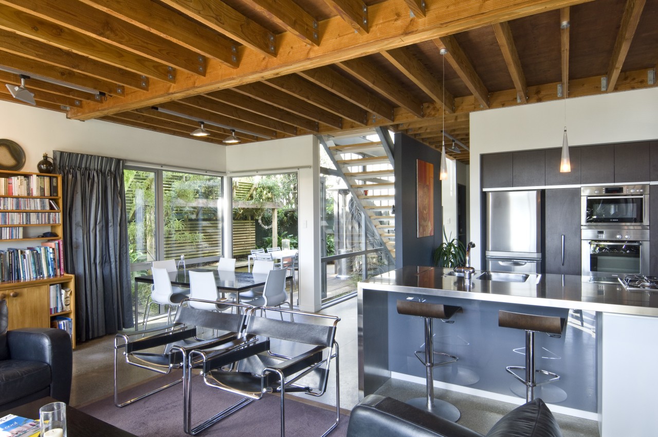 This home features a stairway wall that is interior design, real estate, brown, gray