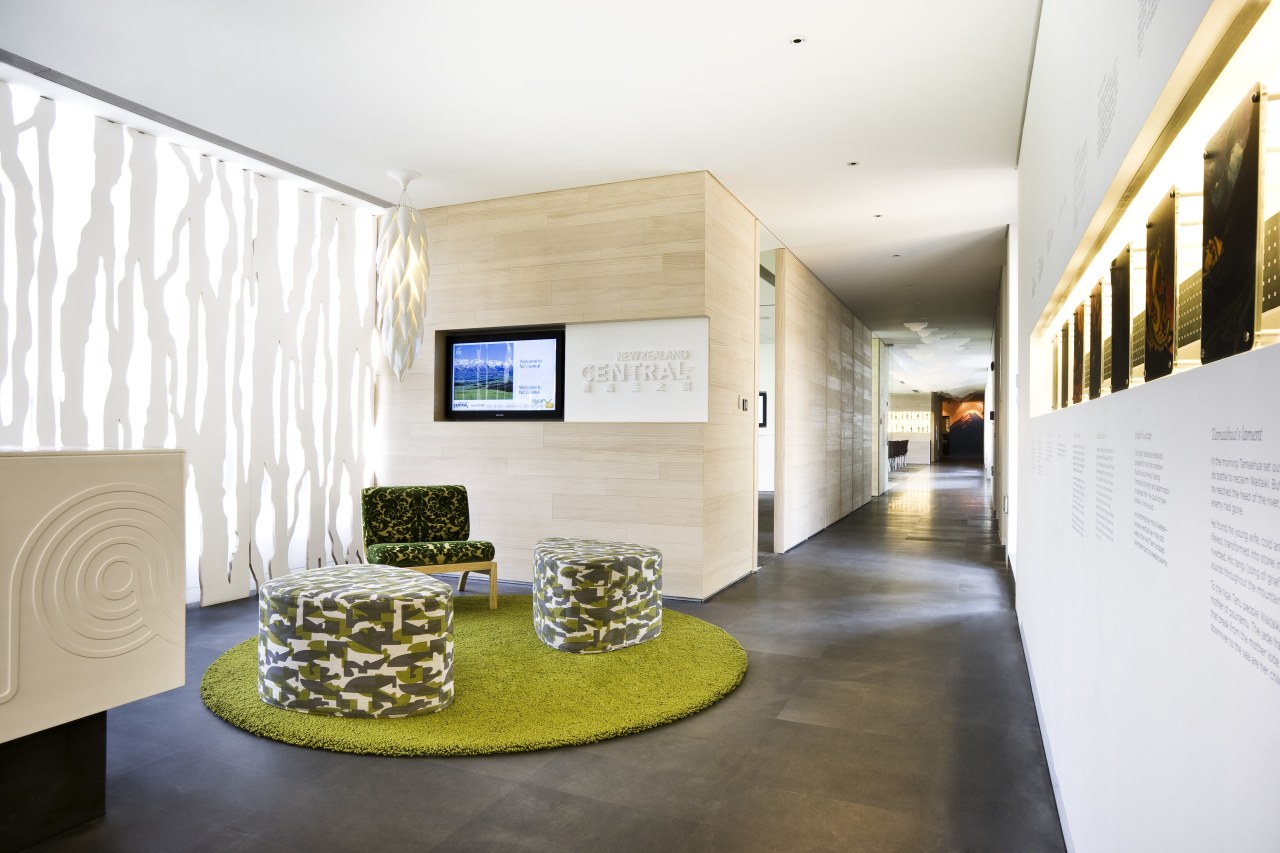 View of an office area which features NZ architecture, ceiling, exhibition, interior design, lobby, white