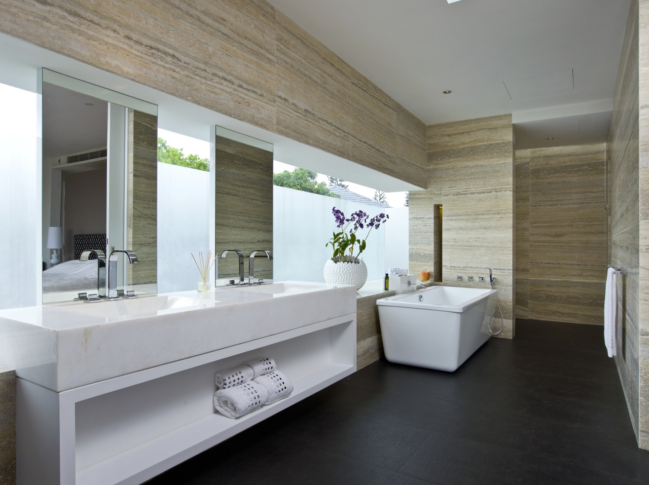 Interior view of ensuite by Ong &amp; Ong architecture, bathroom, floor, flooring, interior design, real estate, gray