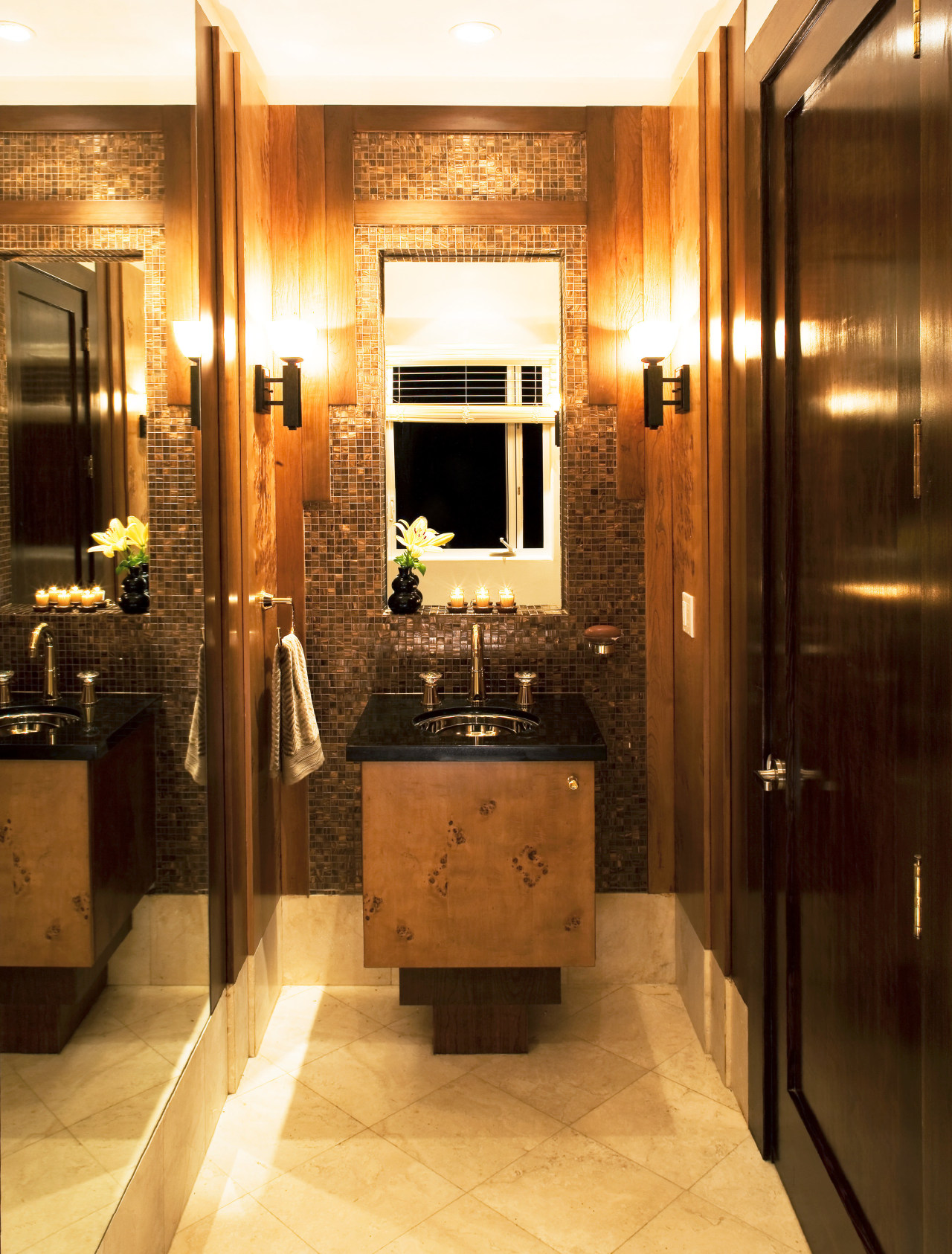 View of a powder room which features a bathroom, ceiling, home, interior design, lighting, room, brown, orange