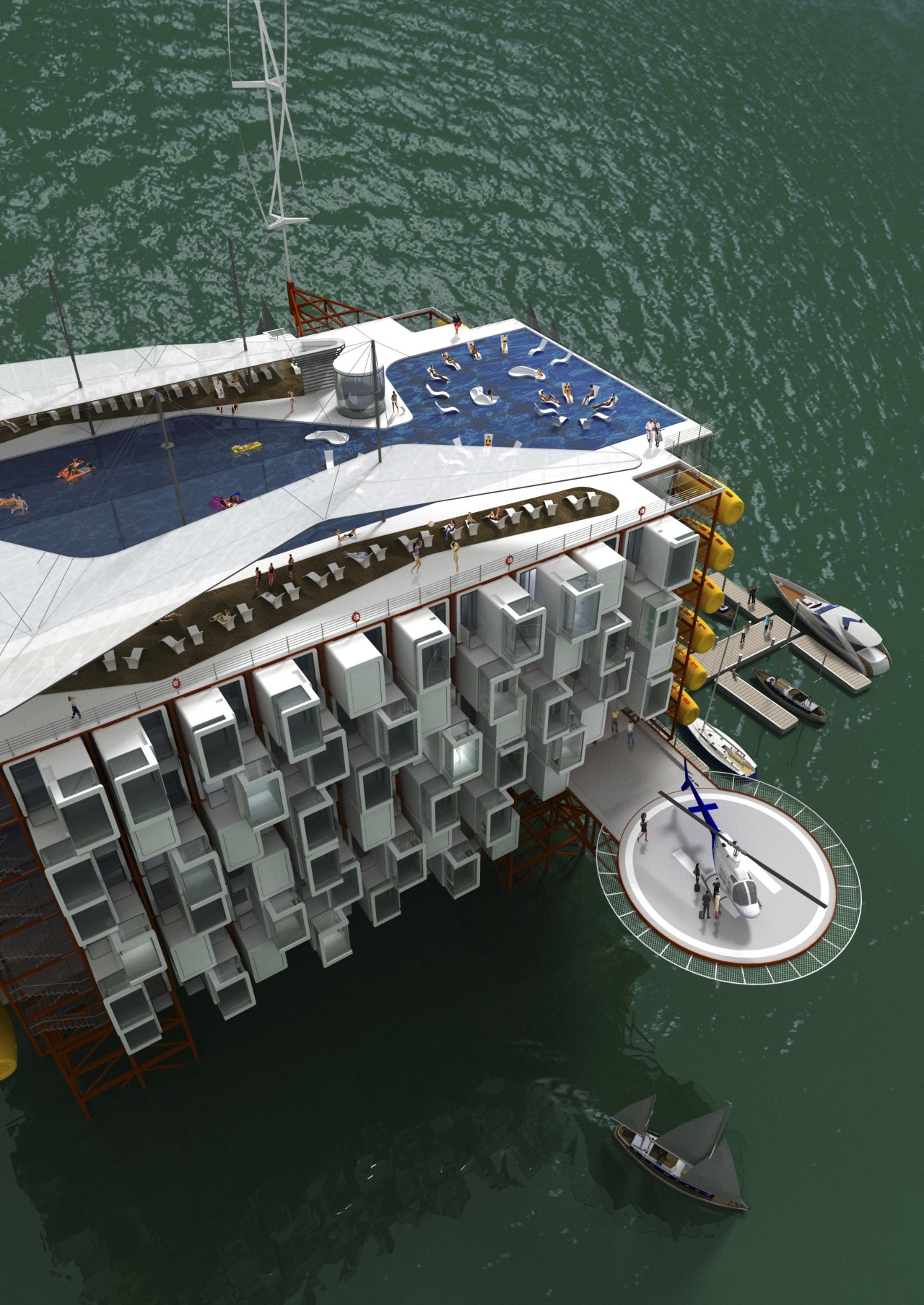 An Oil Rig Resort by Morris Architechs. Just boat, naval architecture, water, water transportation, watercraft, yacht, teal