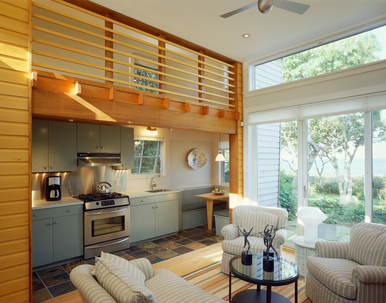 View of a small kitchen area adjacent to ceiling, daylighting, estate, home, house, interior design, living room, real estate, room, wall, window, window covering, orange