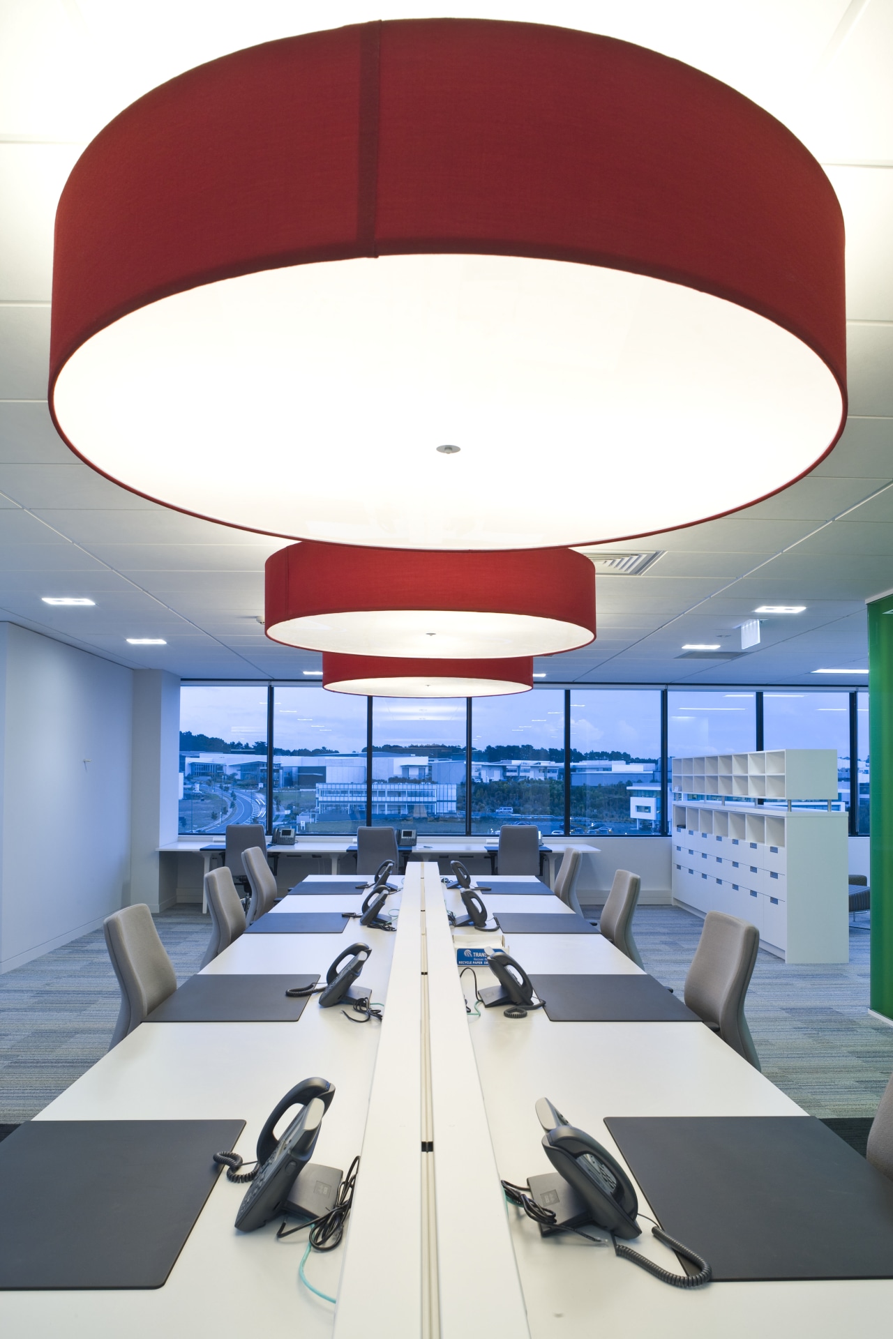 Internal work station room view of 3M Head architecture, ceiling, daylighting, interior design, lighting, office, product design, table, white