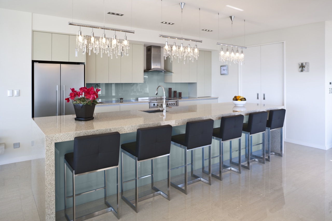 View of a kitchen which features Resene's Coastal countertop, interior design, kitchen, property, real estate, room, table, gray