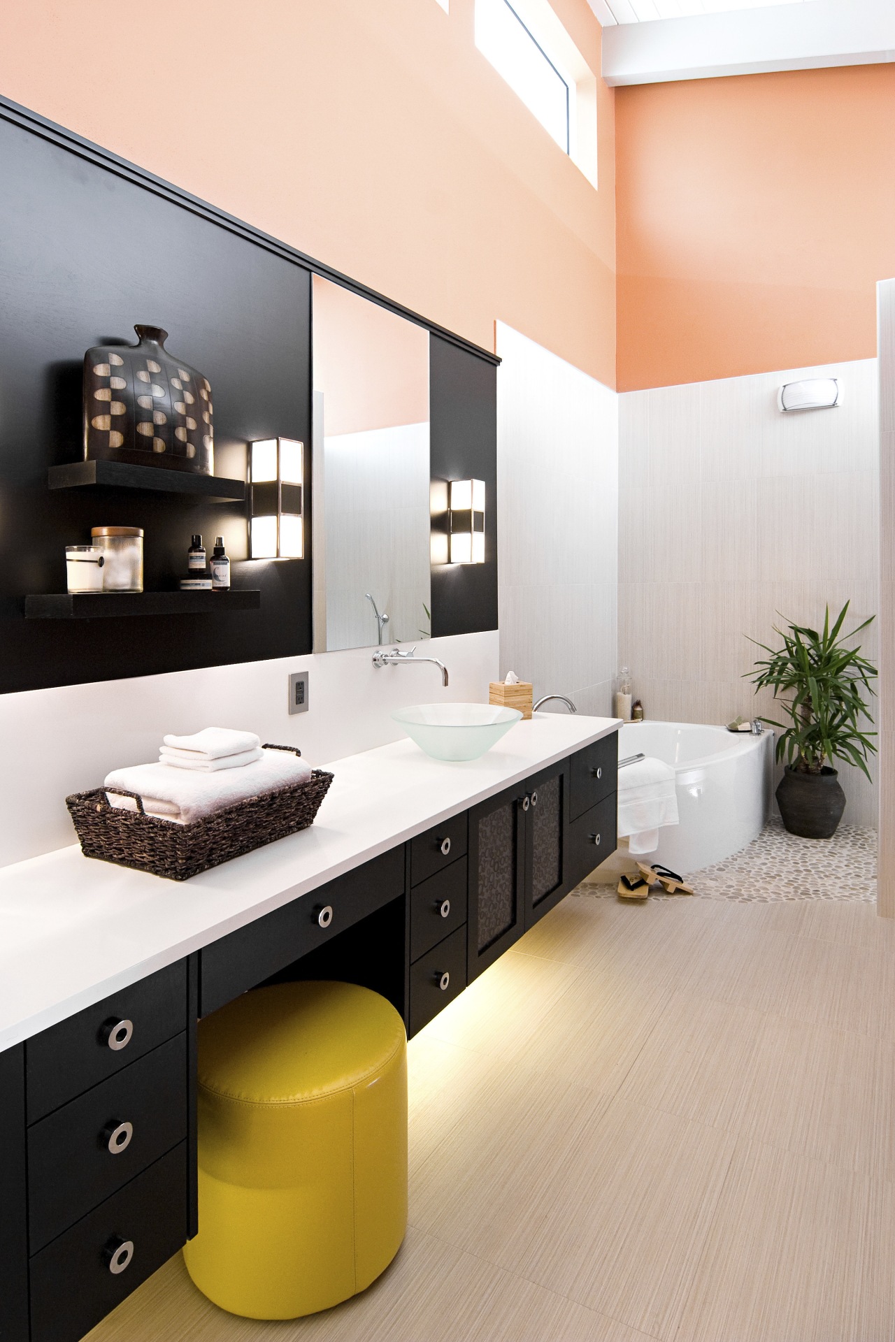 View of a bathroom which features mango-coloured walls, bathroom, interior design, product design, room, white