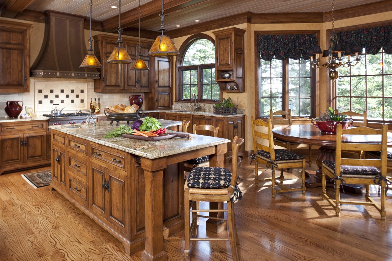 A view of a kitchen by Bruce Kading cabinetry, countertop, cuisine classique, estate, flooring, hardwood, interior design, kitchen, room, wood, wood flooring, brown