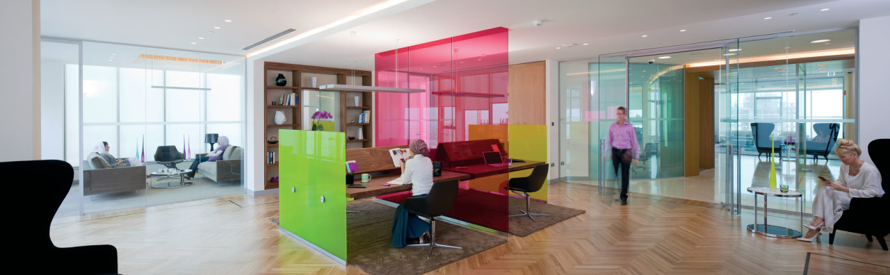 The new Zain headquarters in Bahrain reflects the interior design, lobby, real estate, gray