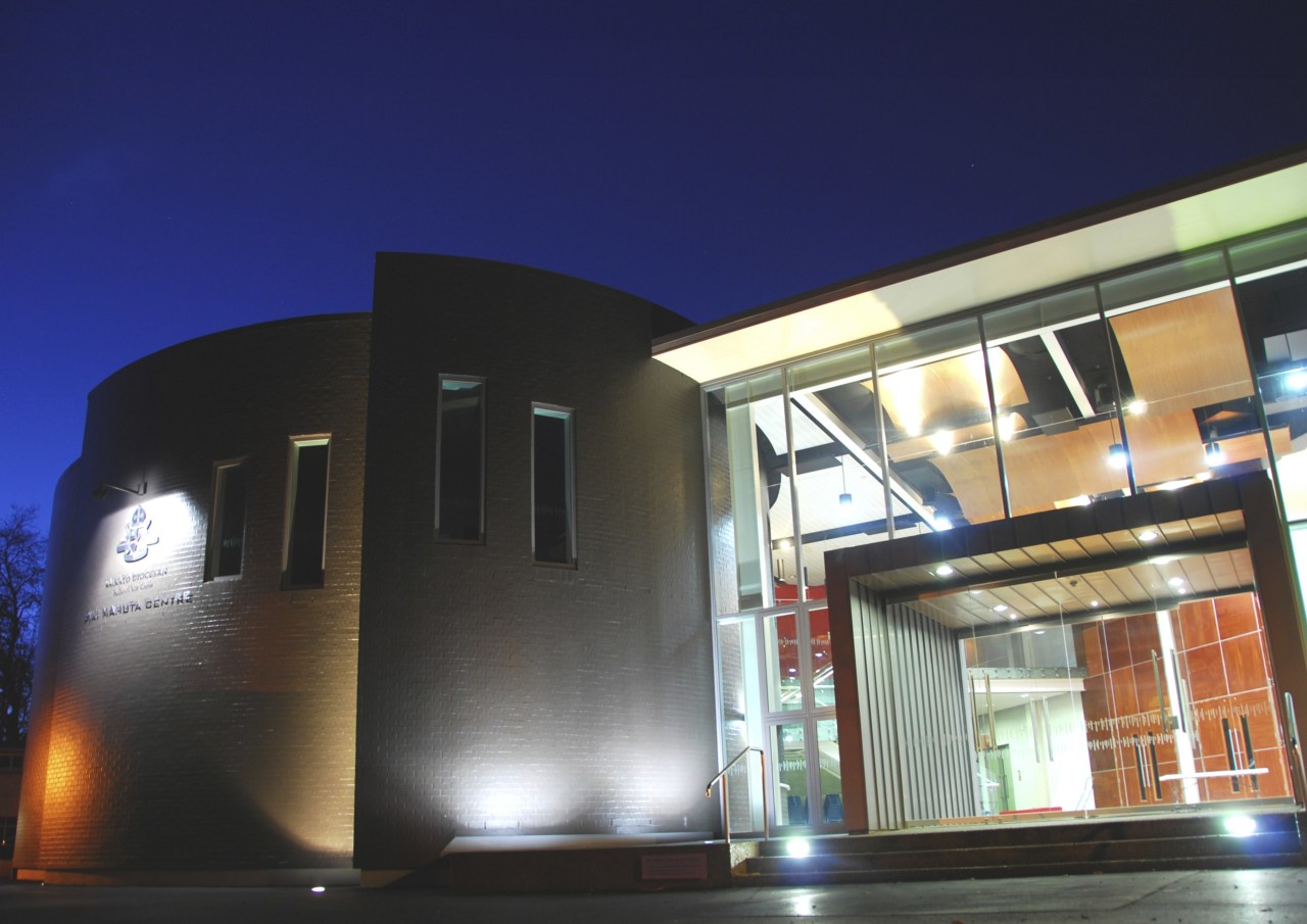 View of the new performing arts facility designed architecture, building, facade, home, house, night, real estate, blue, black