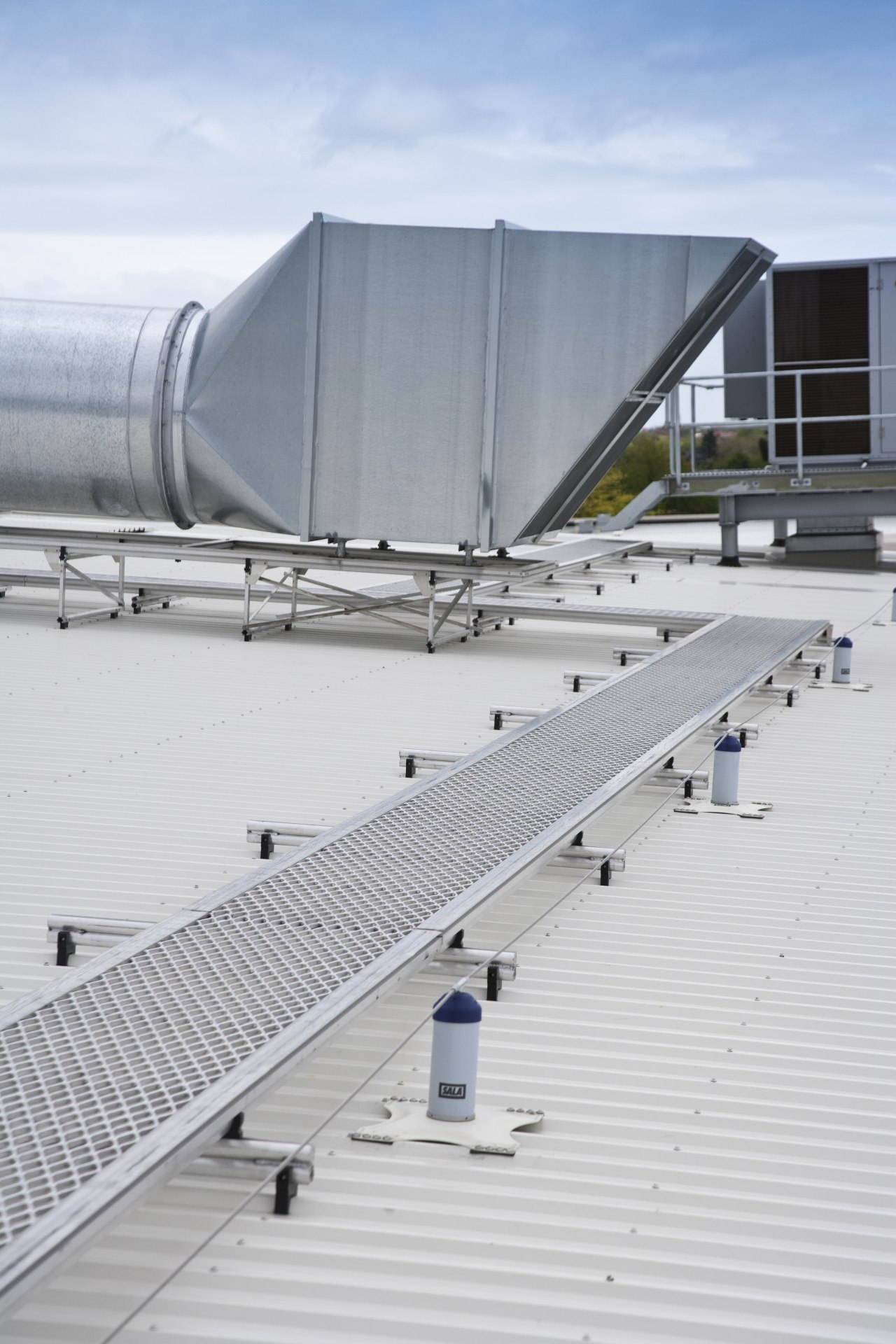 View of PBI Height Safety equipment. architecture, daylighting, fixed link, roof, sky, steel, structure, water, white, gray