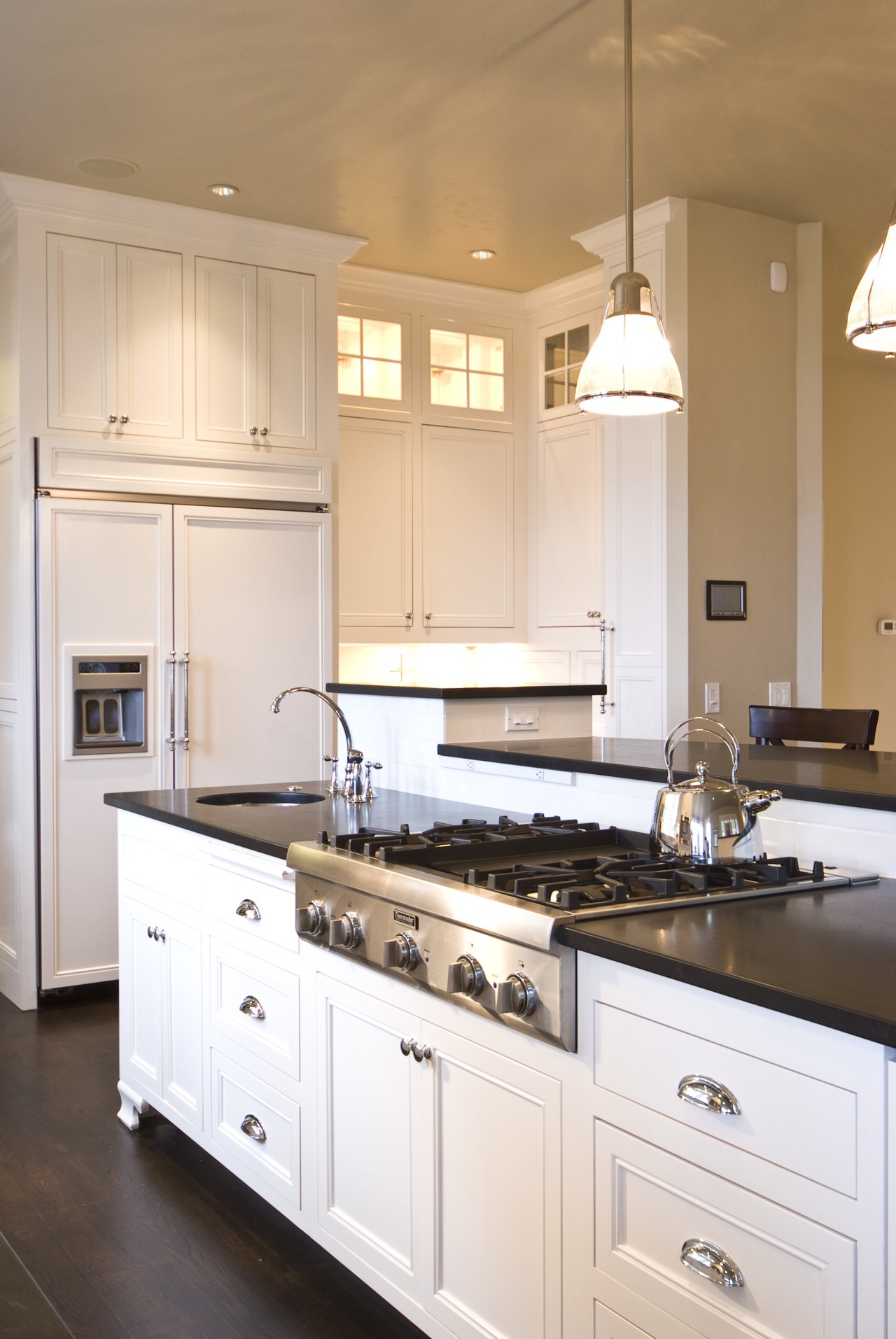 Emerald Door &amp; Glass supplied and installed the cabinetry, countertop, cuisine classique, floor, home, interior design, kitchen, room, sink, white, orange