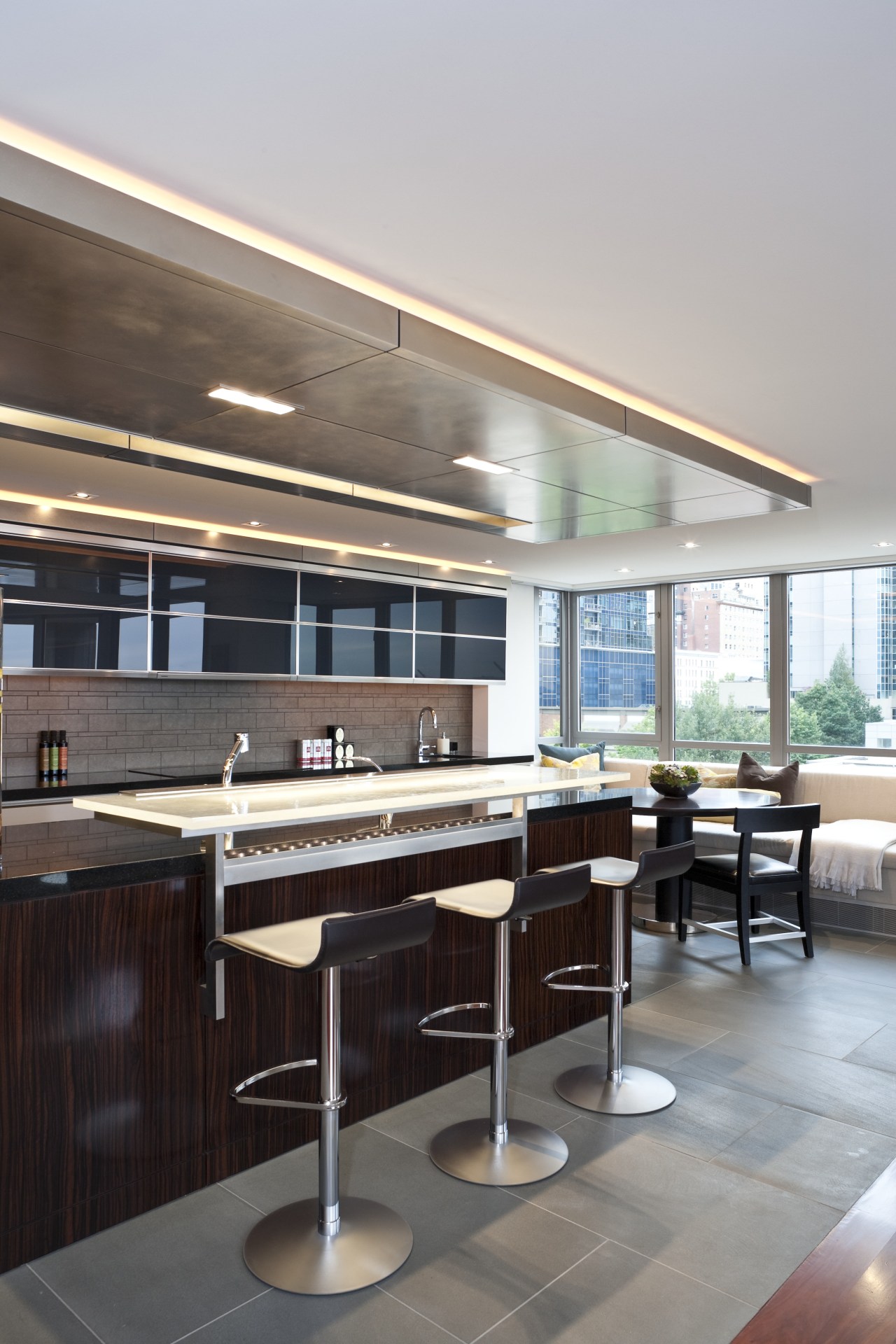 View of kitchen designed by Garret Cord Werner architecture, daylighting, furniture, house, interior design, table, gray