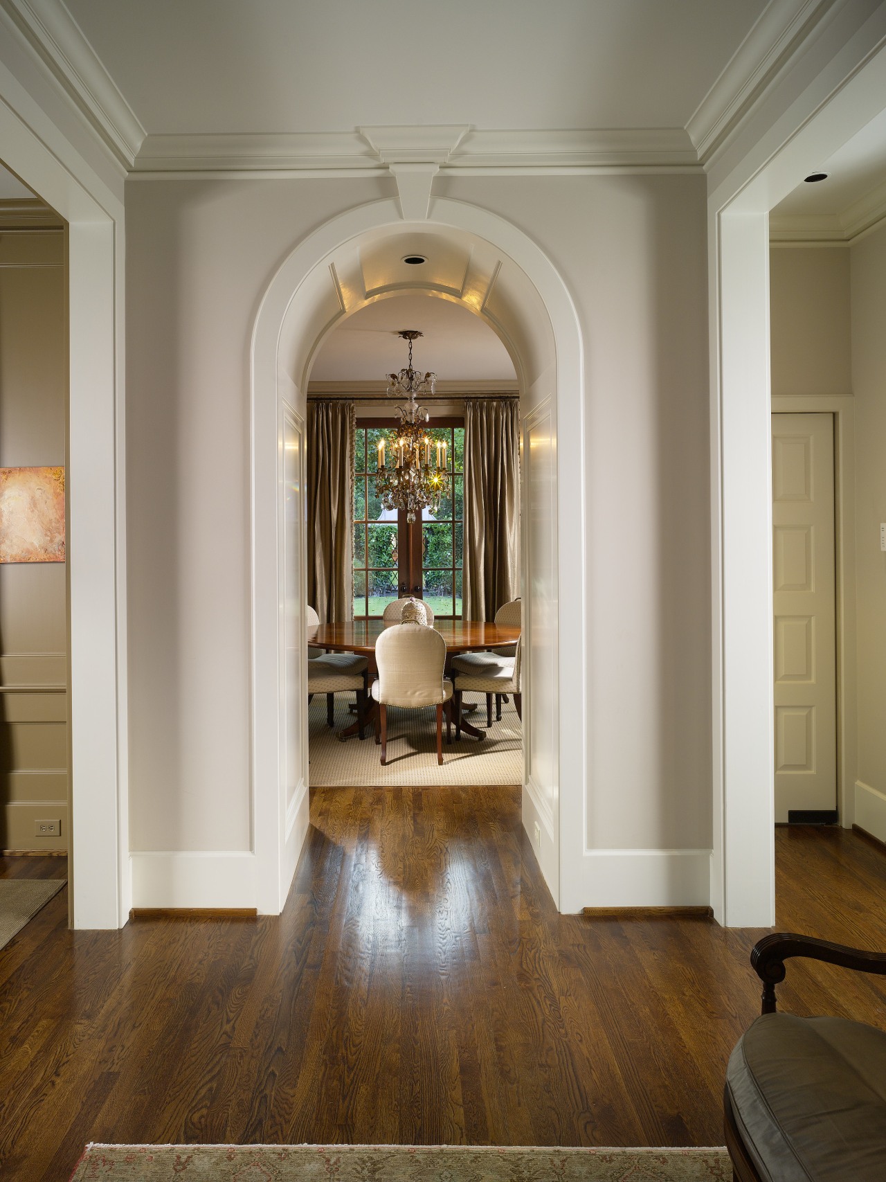Large traditional kitchen by Architect Keith Summerour ceiling, column, door, estate, floor, flooring, hall, hardwood, home, interior design, laminate flooring, living room, lobby, molding, real estate, room, wall, window, wood, wood flooring, brown, gray