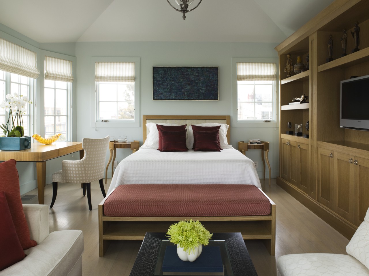 View of this traditional house bedroom, ceiling, interior design, living room, room, suite, window, gray, brown