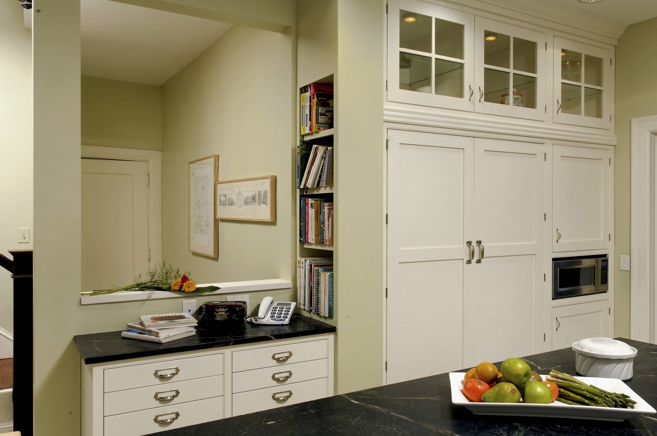 View of kitchen designed by Jennifer Gilmer Kitchen cabinetry, countertop, cuisine classique, floor, home, interior design, kitchen, room, window, gray, brown