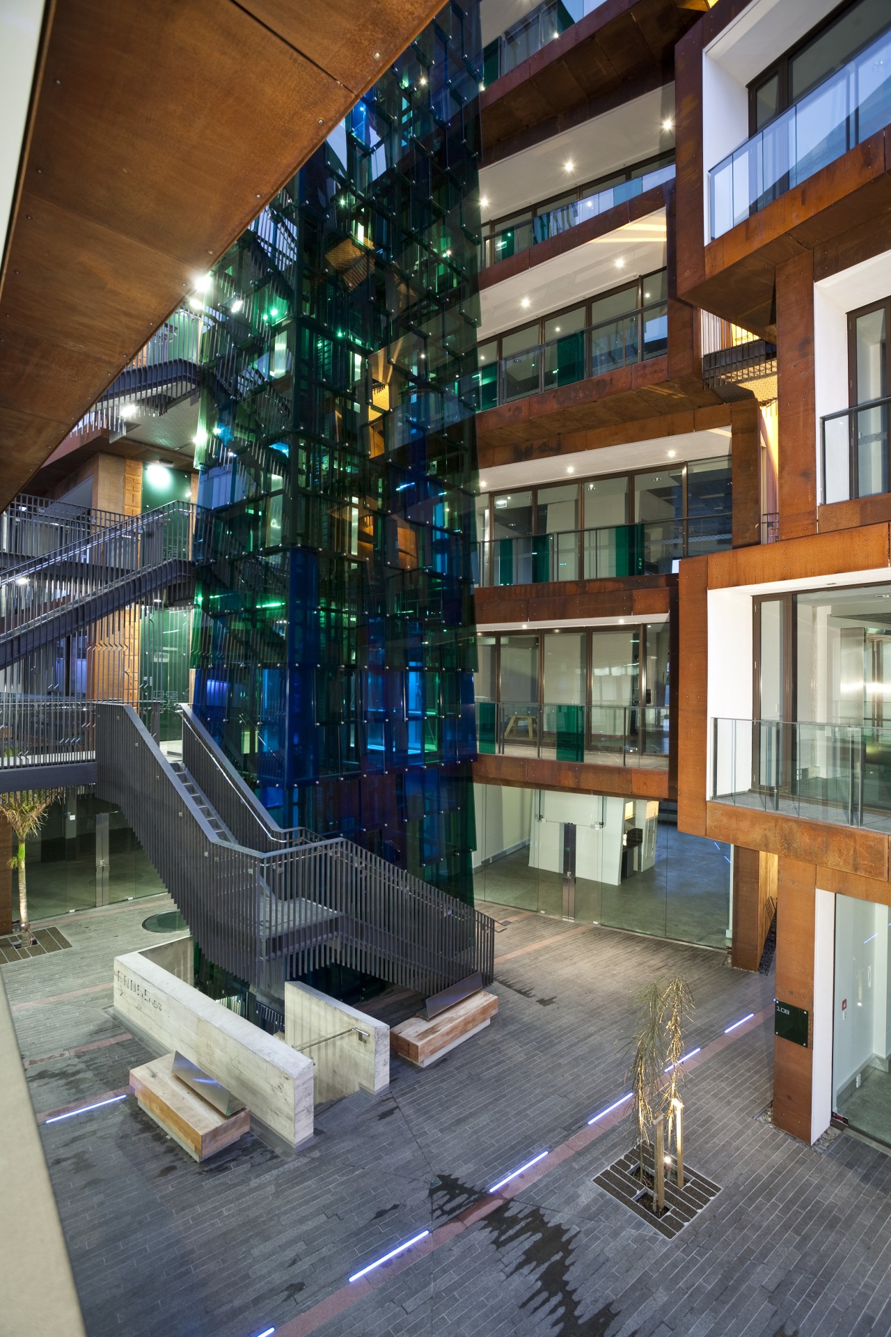 View of the Ironbank building which features rustic apartment, architecture, building, interior design, lobby, mixed use, gray