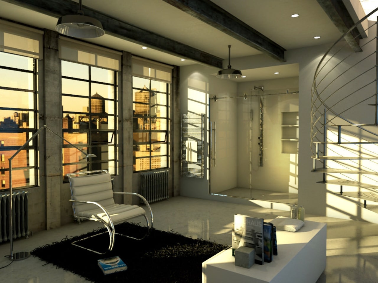 View of a high-end bathroom which features a interior design, lobby, loft, brown