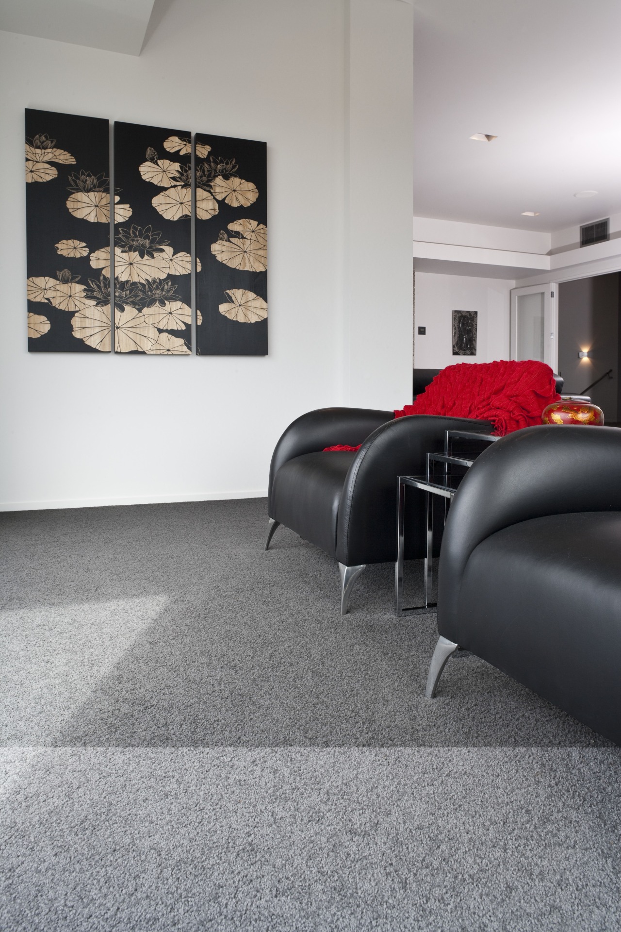 View of a living area which features woolen carpet, floor, flooring, furniture, hardwood, home, interior design, laminate flooring, living room, room, tile, wall, wood flooring, gray