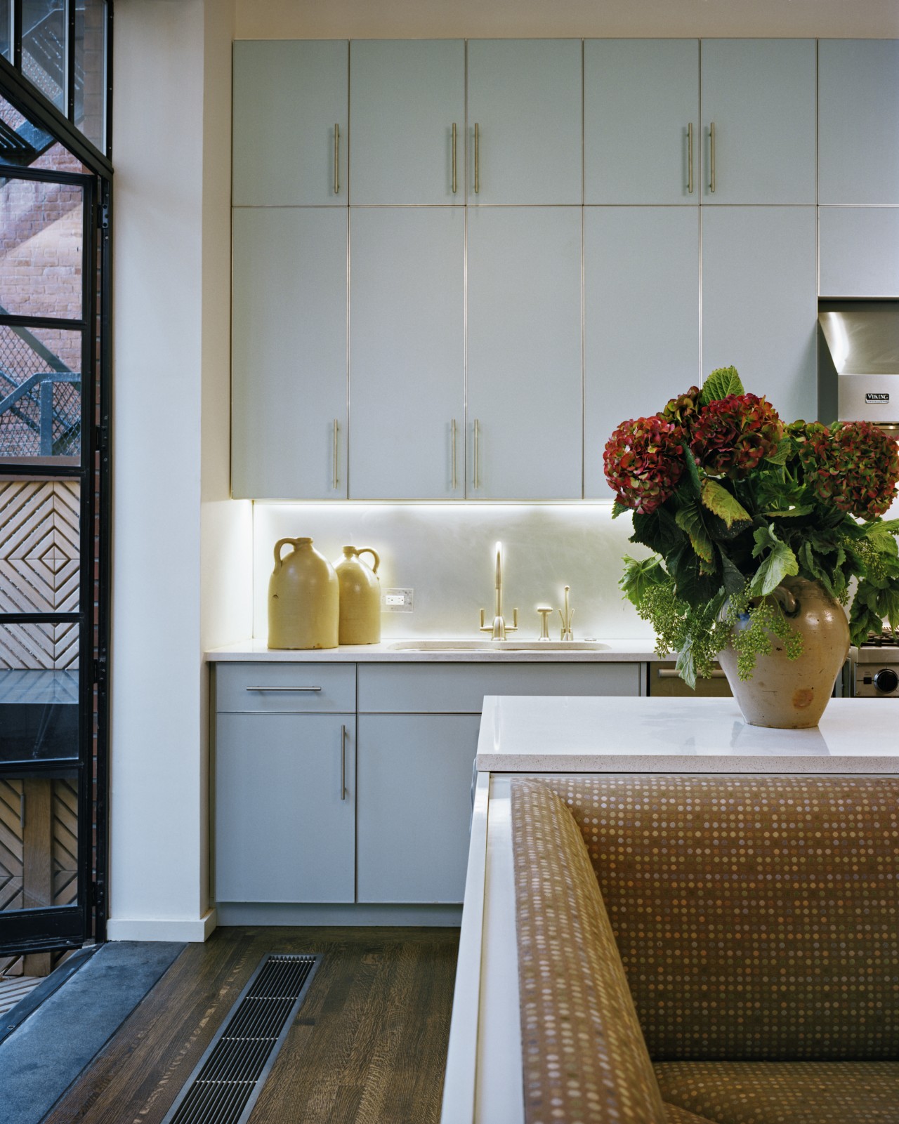 View of contemporary kitchen architecture, home, house, interior design, kitchen, room, wall, window, gray