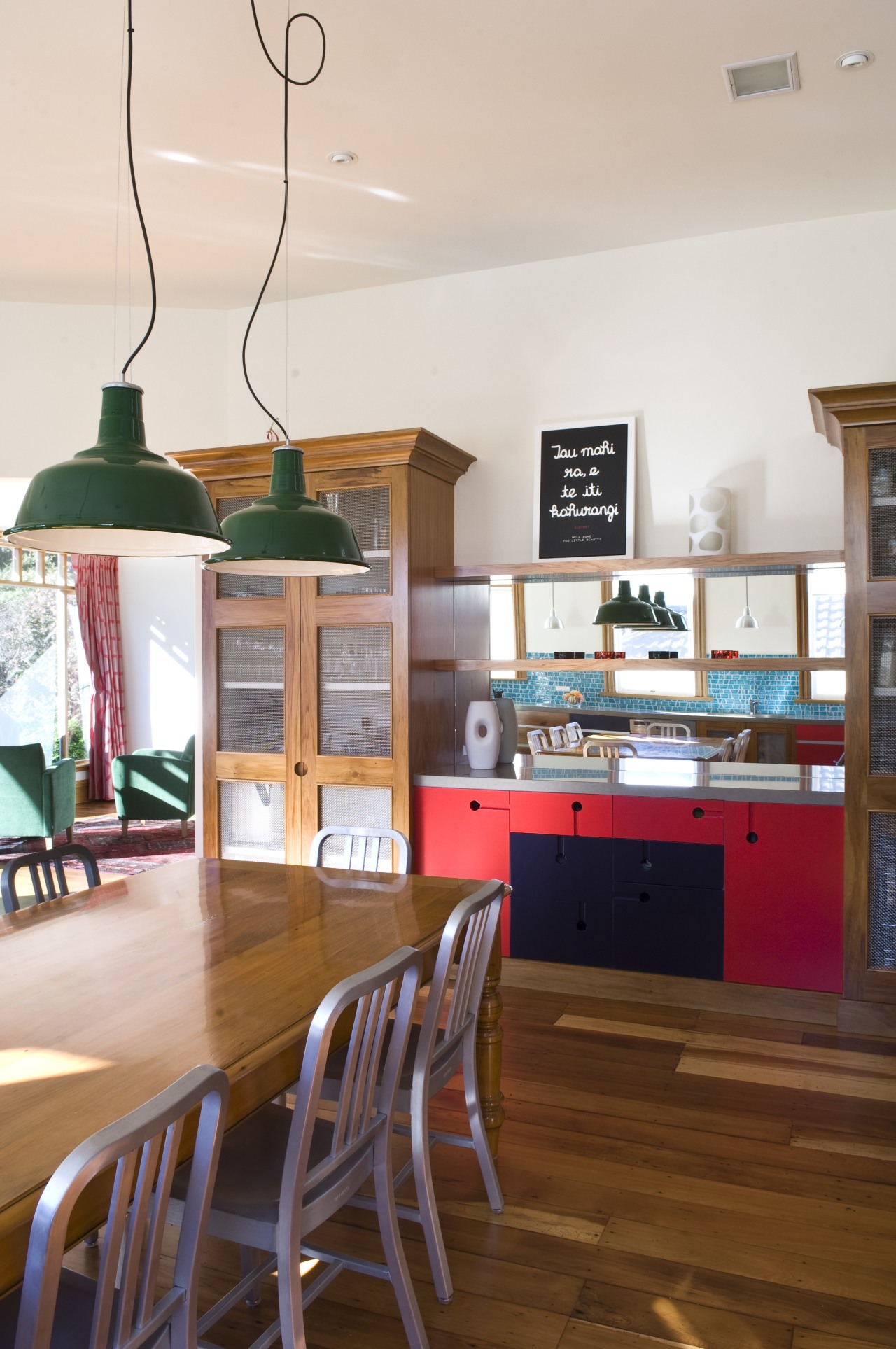 View of main dining area ceiling, chair, countertop, dining room, floor, flooring, furniture, hardwood, home, house, interior design, kitchen, living room, room, table, wood, white