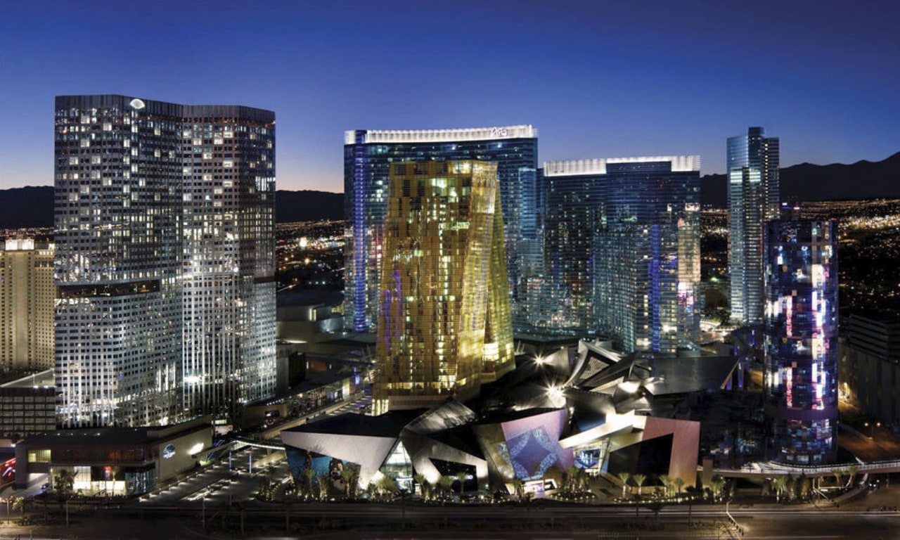 CityCenter, Las Vegas building, city, cityscape, commercial building, condominium, downtown, hotel, landmark, metropolis, metropolitan area, mixed use, night, skyline, skyscraper, tower block, urban area, blue, black