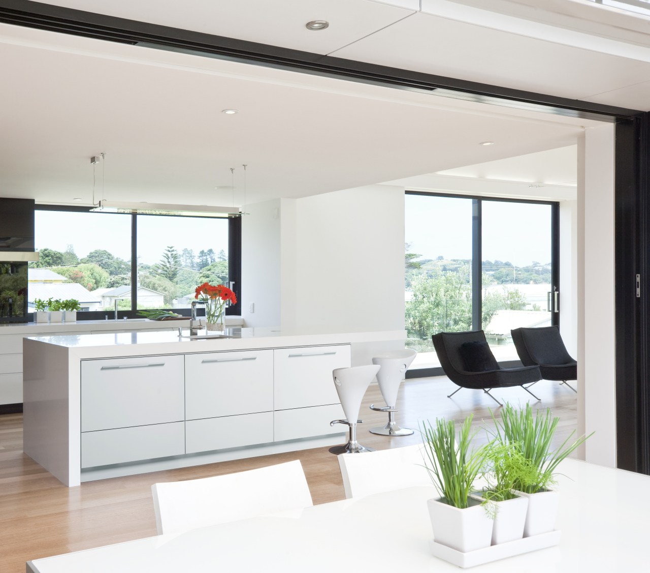View of kitchen which features Fisher &amp; Paykel's home, interior design, kitchen, living room, window, white