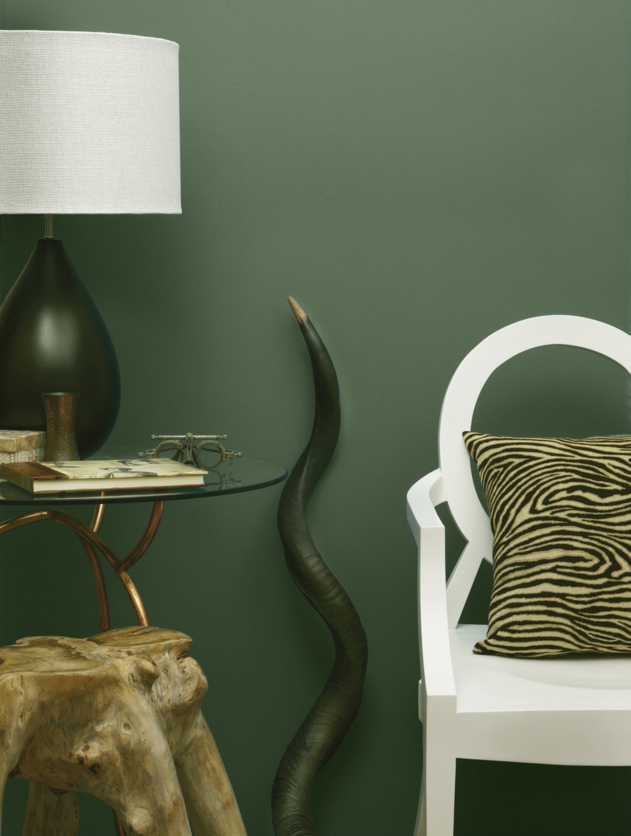 View of a paint option from Resene furniture, green, interior design, lamp, light fixture, lighting accessory, product design, still life photography, table, wall, green