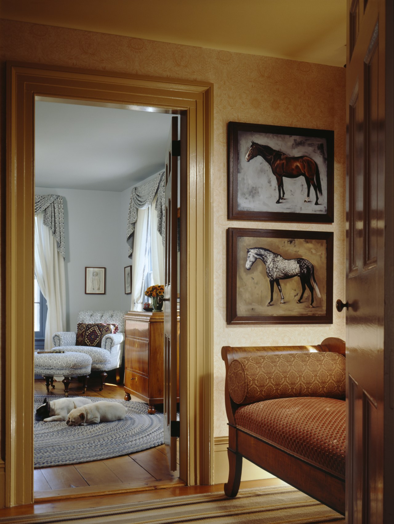 View of grand house with 18th and 19th bedroom, ceiling, door, furniture, home, interior design, room, suite, window, wood, brown