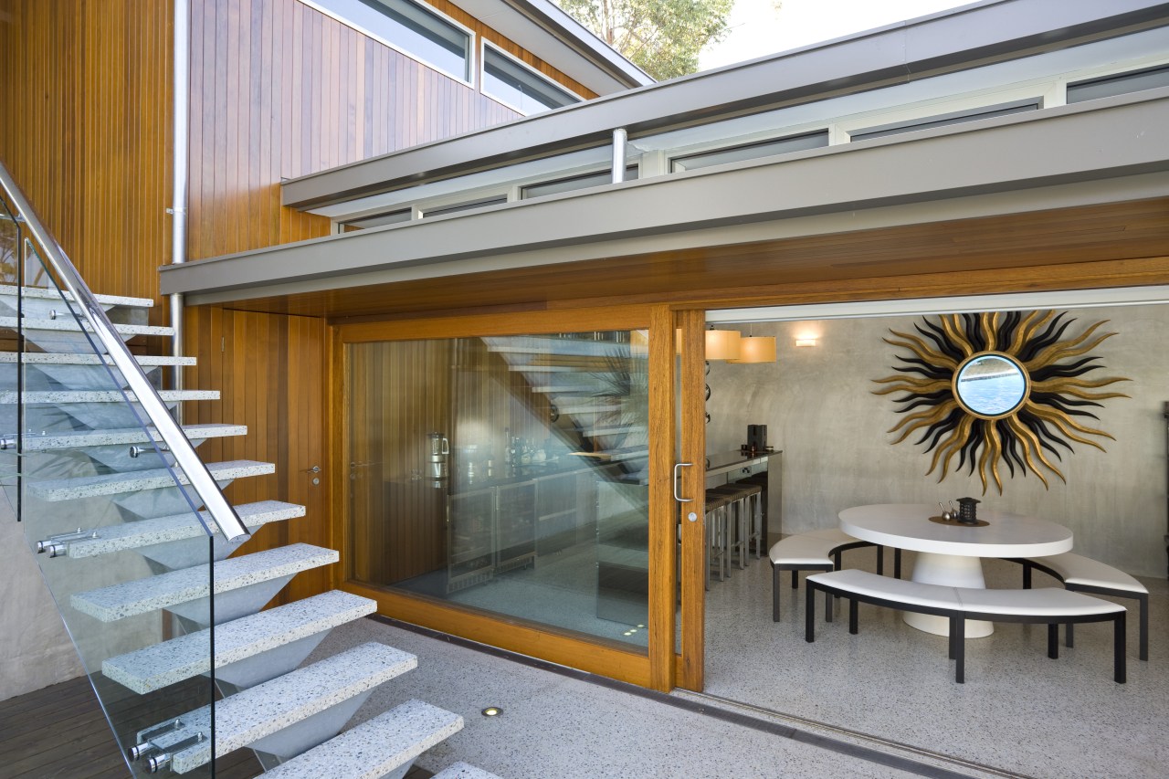 View of the stairway that leads to the architecture, daylighting, house, interior design, real estate, window, gray
