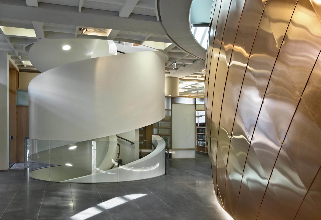 Interior view of the Supreme Court which features architecture, ceiling, daylighting, furniture, interior design, product design, gray