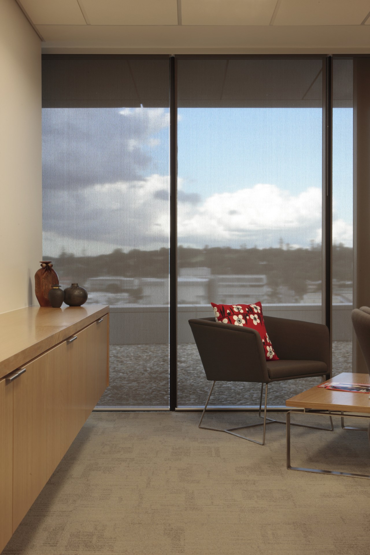 View of the office blinds by KWA Blinds architecture, daylighting, door, floor, flooring, furniture, glass, house, interior design, window, brown