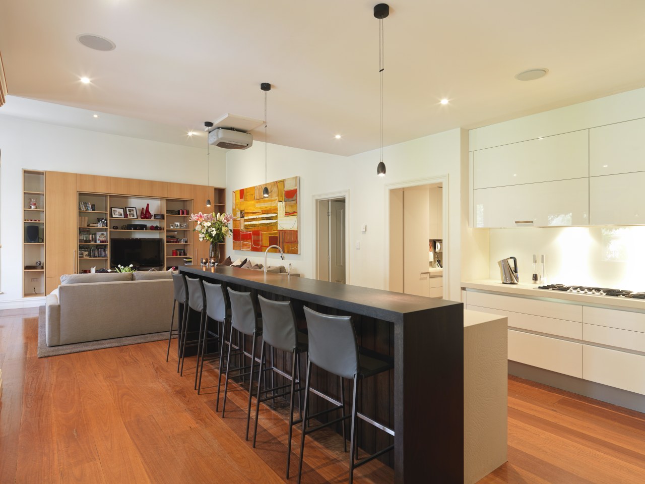 Warm colours featured in this traditional kitchen cabinetry, countertop, floor, flooring, hardwood, interior design, kitchen, laminate flooring, property, real estate, room, wood flooring, white, orange