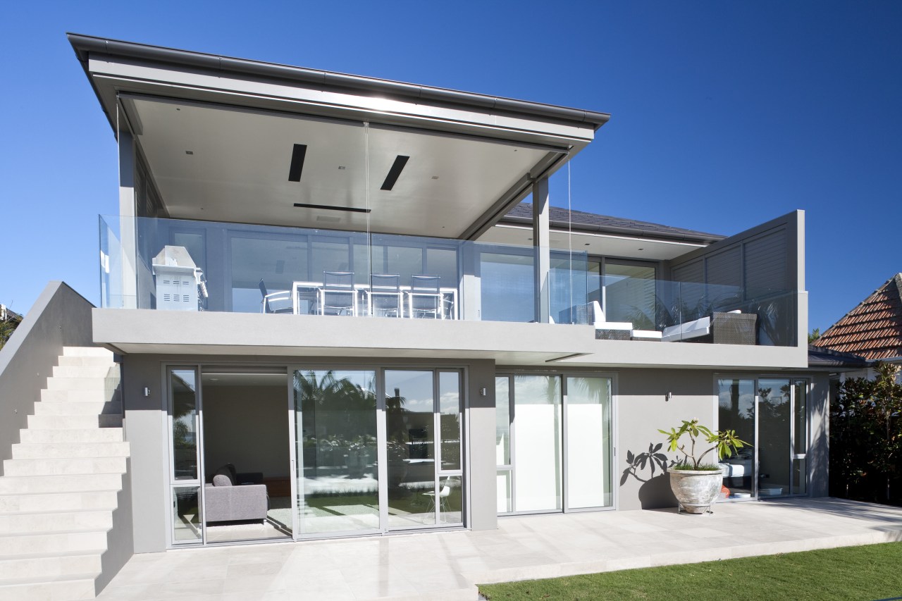 View of a house which features aluminium joinery architecture, building, daylighting, elevation, facade, home, house, official residence, property, real estate, residential area, roof, villa, window, white