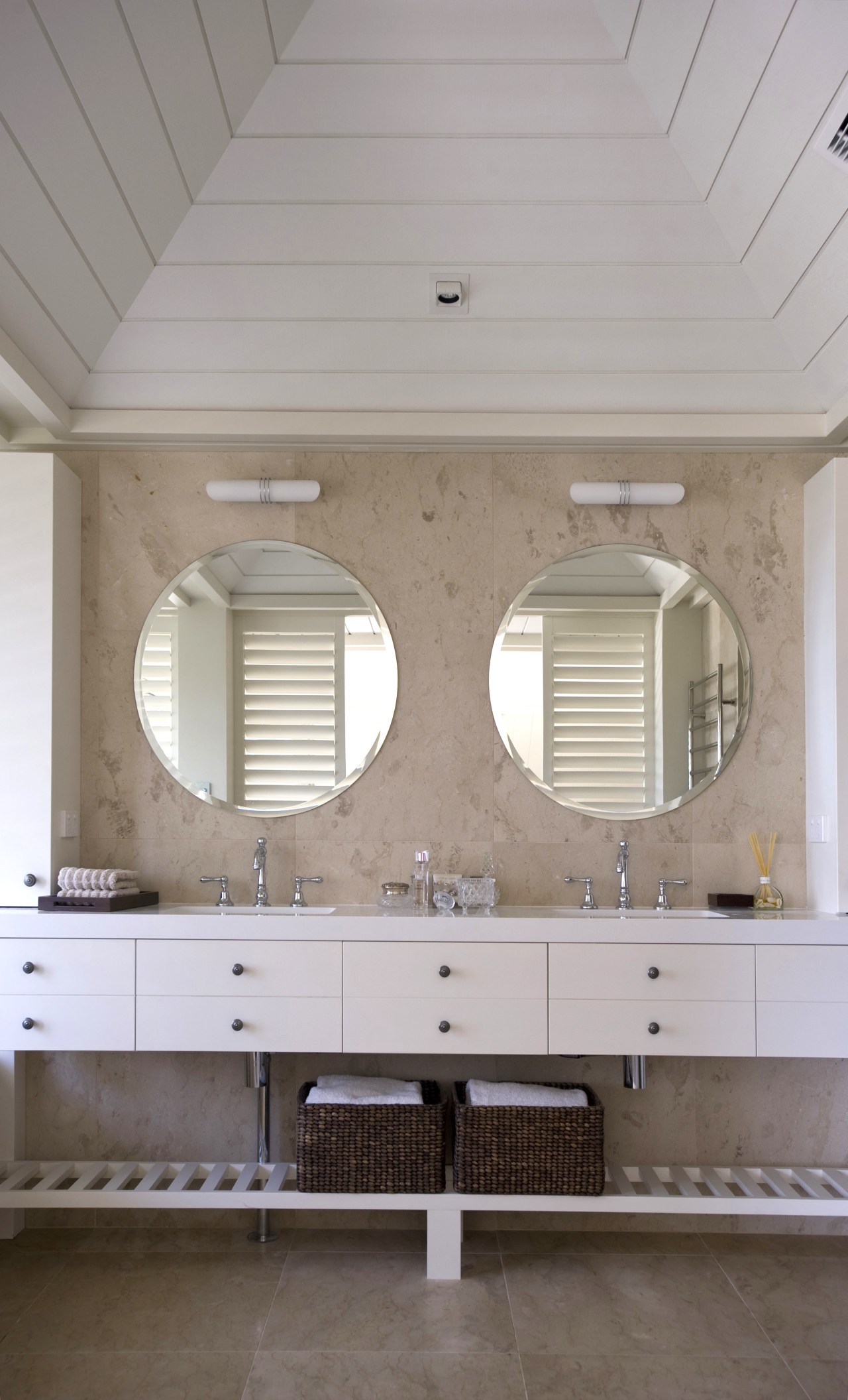 Interior view of a light-toned beach house. architecture, ceiling, daylighting, floor, furniture, home, interior design, wall, gray