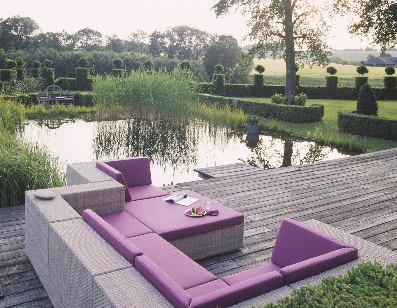 View of the outdoor patio backyard, furniture, outdoor furniture, sunlounger, table, gray, white