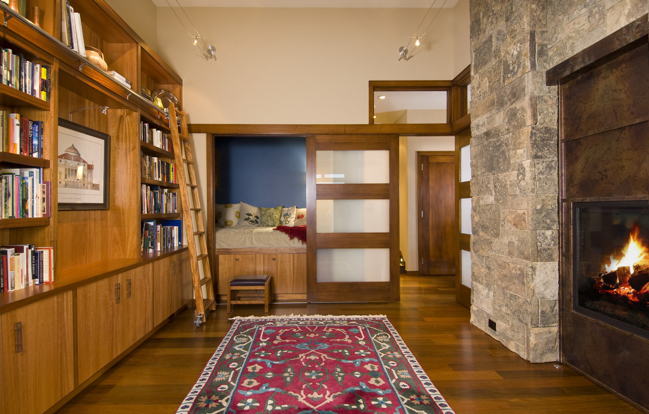 View of this traditional remodeled library space ceiling, estate, floor, flooring, hardwood, home, interior design, living room, real estate, room, wall, wood, brown, orange