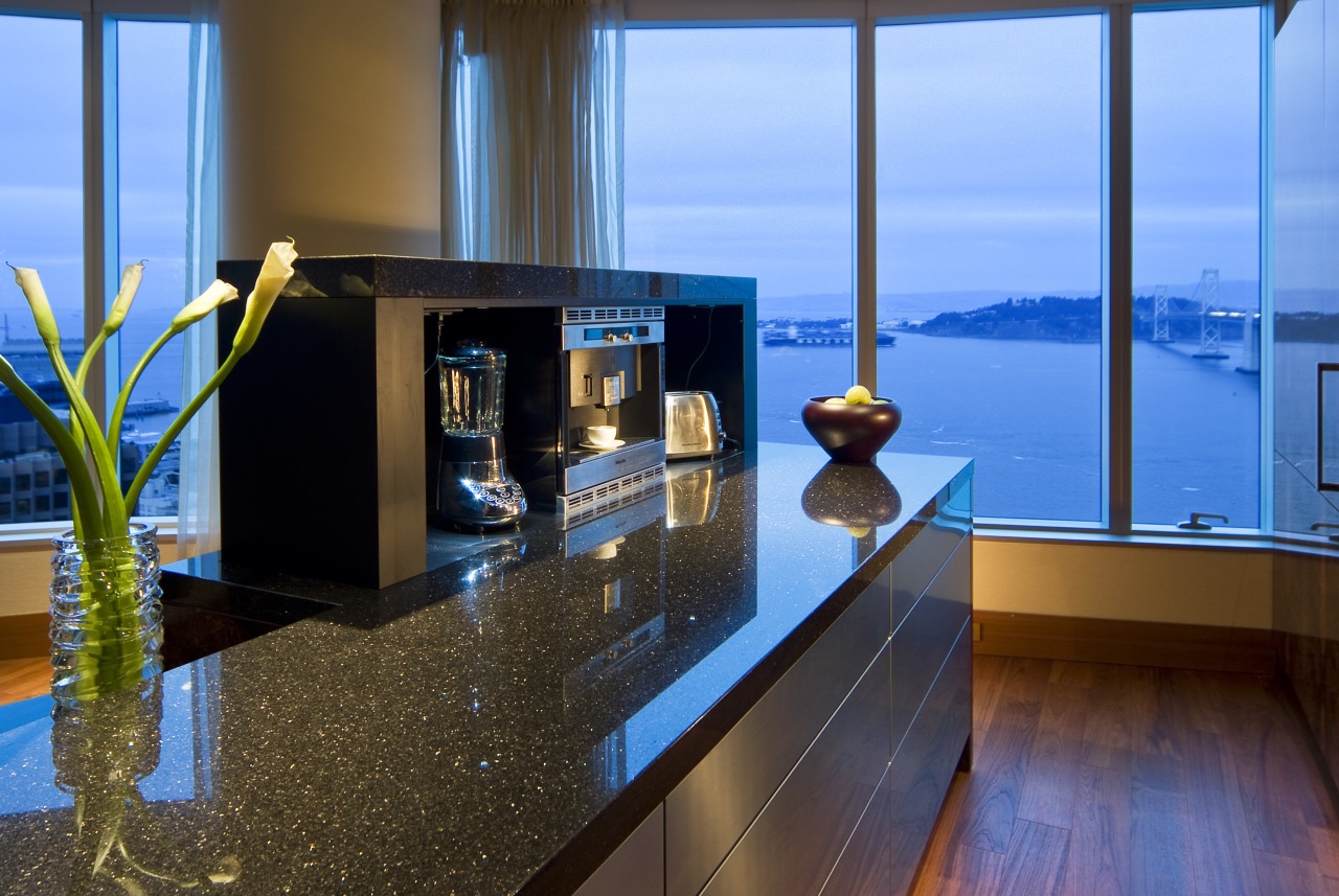 Interior view of this modern remodeled home apartment, interior design, real estate, water, teal