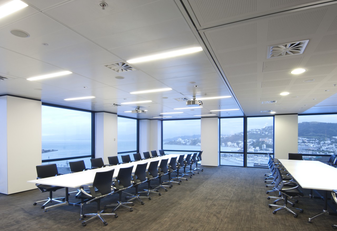 Interior view of the office conference room ceiling, conference hall, daylighting, interior design, office, real estate, table, gray