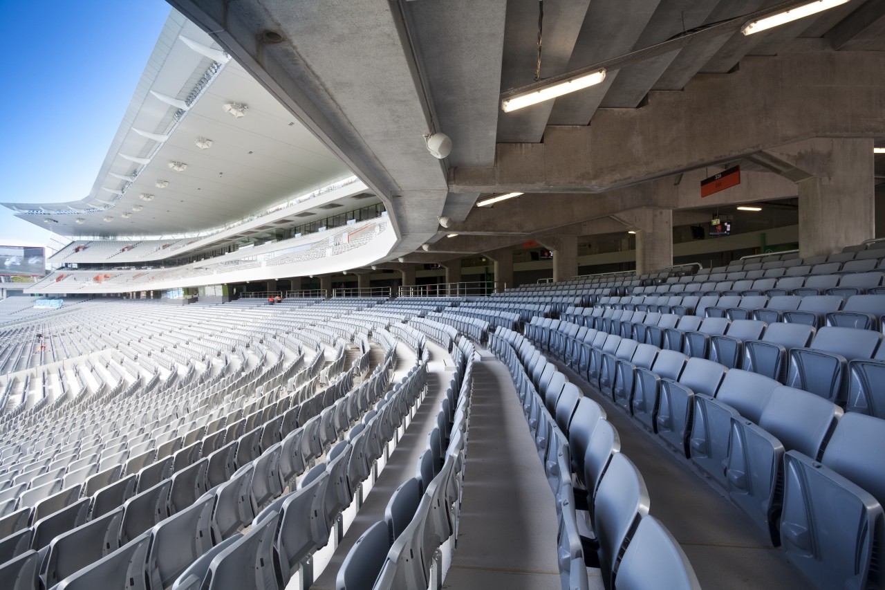 View of Eden Park's new South Stand which architecture, arena, atmosphere of earth, auditorium, convention center, sport venue, stadium, structure, black, gray